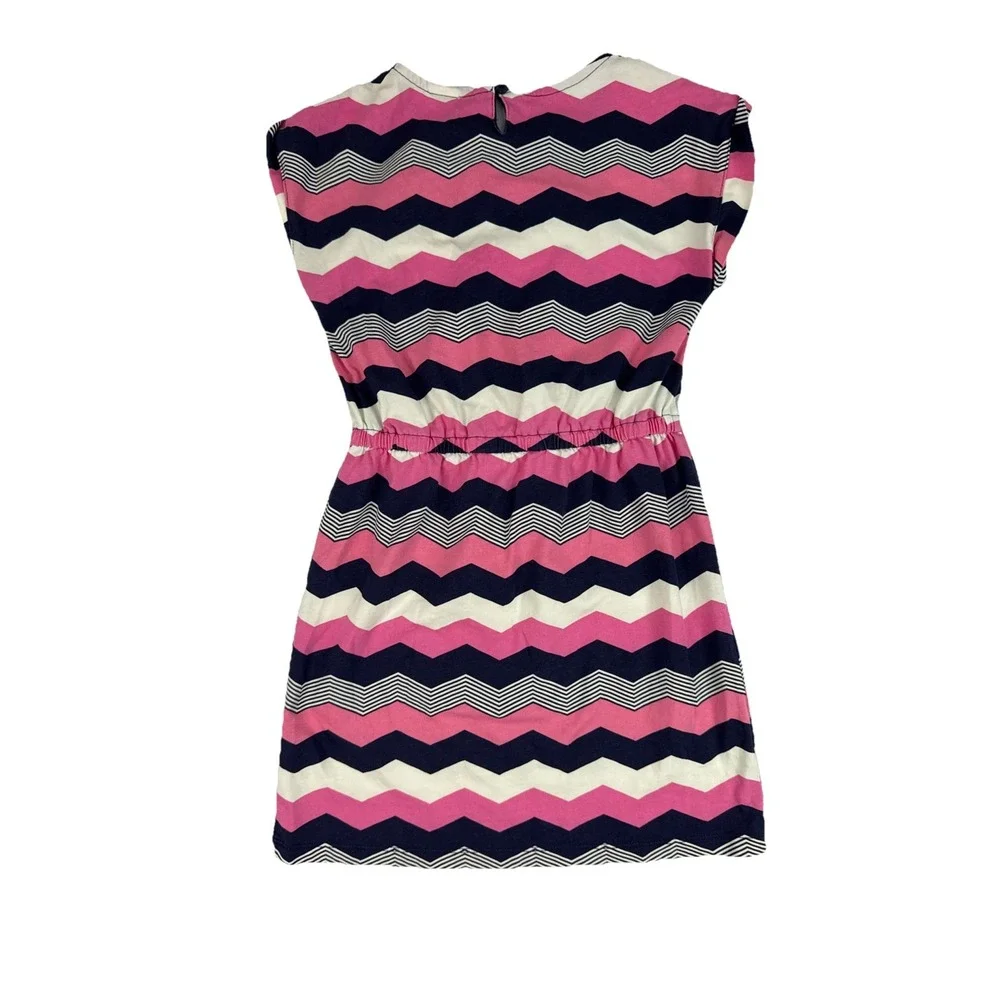 Gymboree Girls‎ Shirt Sleeve Cotton Dress, Pink, Navy & White Chevron, Size 10